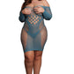 Le Désir Long Sleeve Blue Net Mini Dress XL