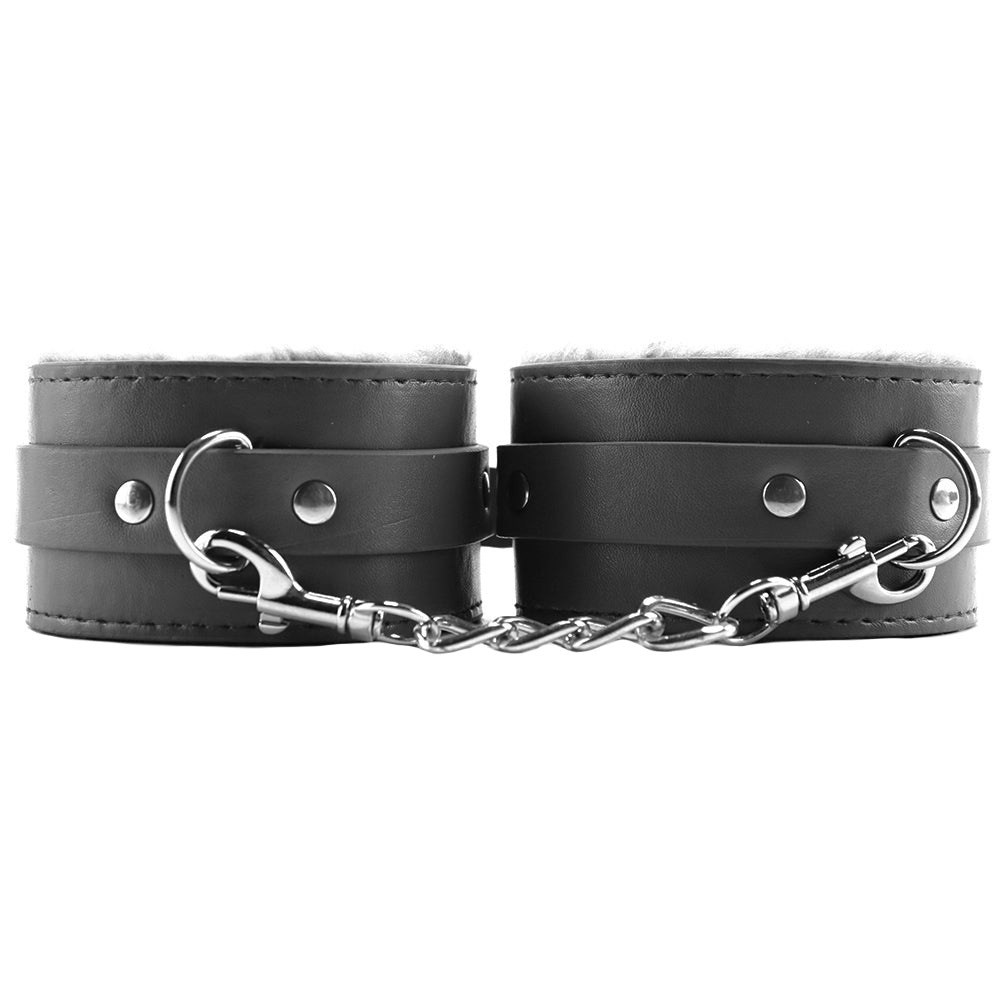OUCH! Black & White Plush Bonded Leather Ankle Cuffs – Adult Stuff